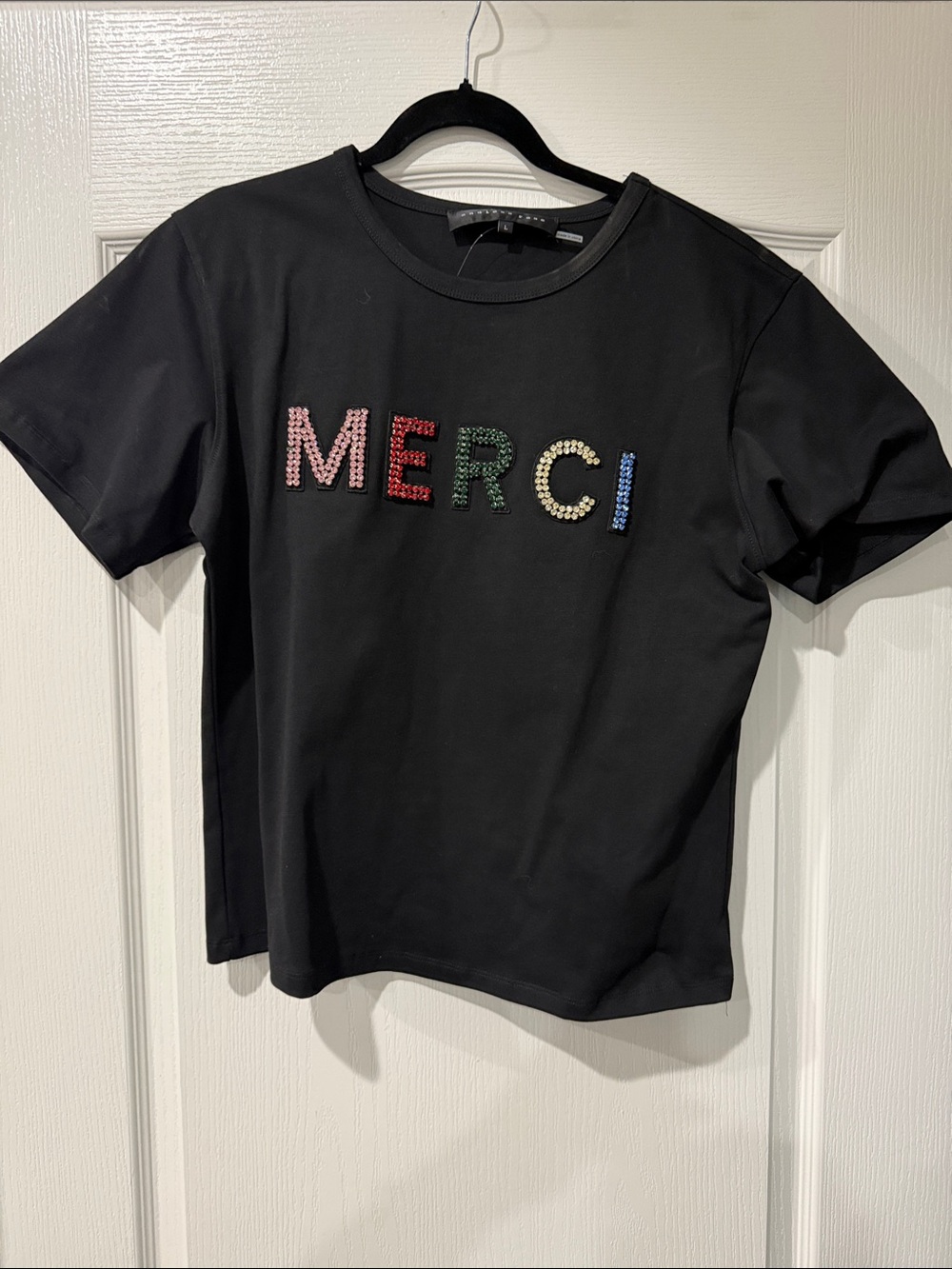 Endless Rose Black 'MERCI' Embellished Short Sleeve Tee